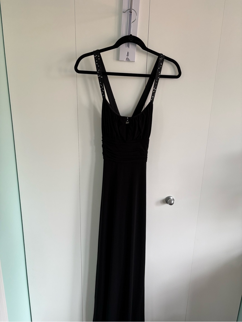 Black beaded maxi evening gown dress